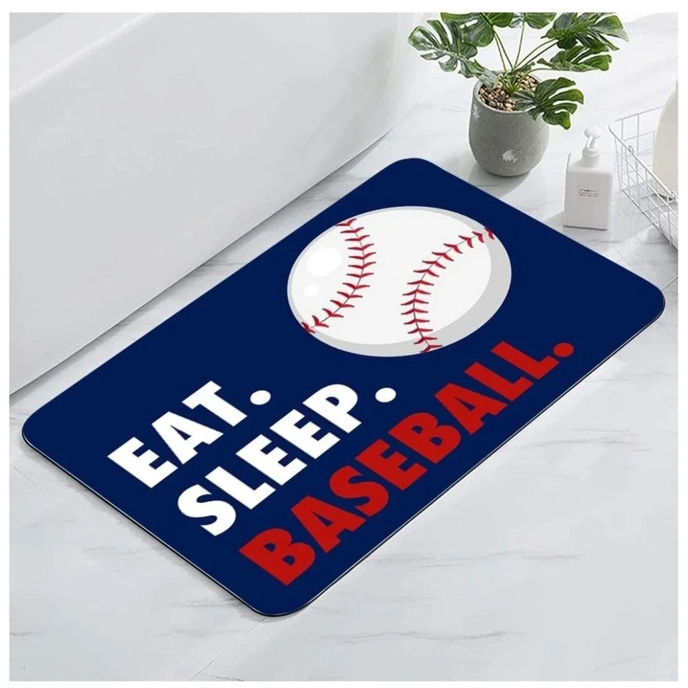 Eat Sleep Baseball Blue Red White Non Slip Bath Mat 24